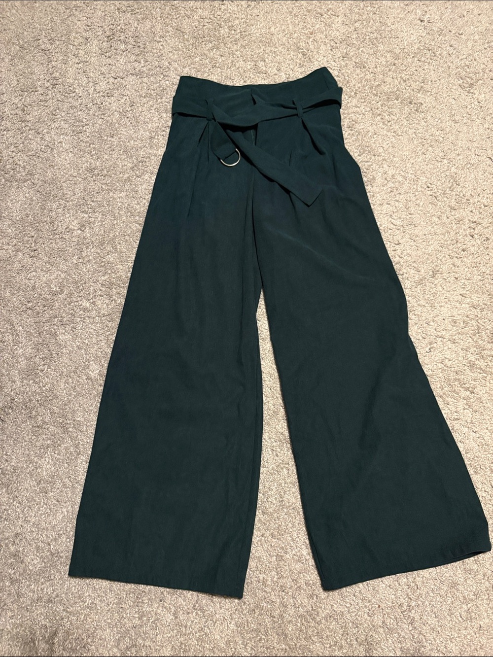 Cider Dark Green High-Waist Wide Leg Paperbag Pants